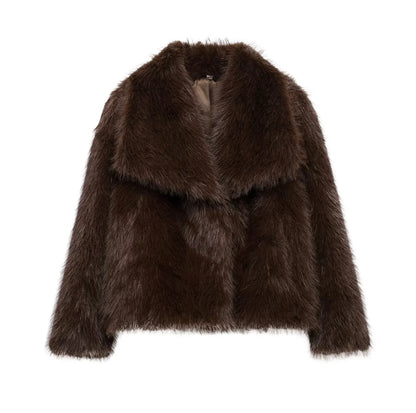 Women's Faux Fur Jacket – Fluffy Oversized Collar Warm Coat