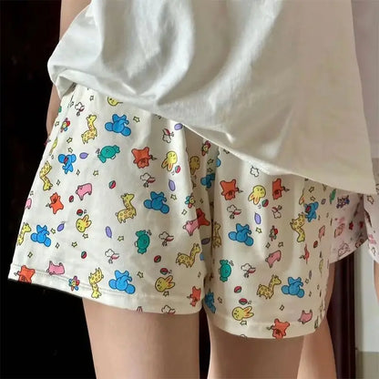 Women's Cartoon Print Lounge Shorts – Cute Floral & Animal Pattern Sleep Pants