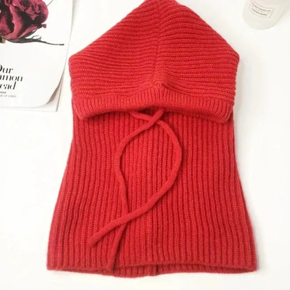 Knitted Balaclava Hood Hat with Fake Collar Shawl – Women's Winter Beanie