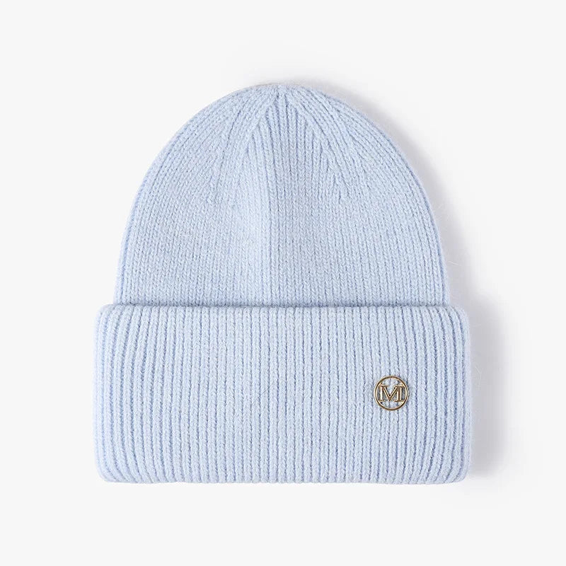 Women's Rabbit Fur Knit Beanie – Warm Solid Color Winter Hat