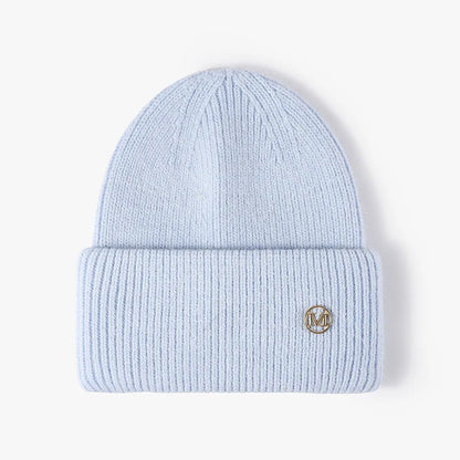 Women's Rabbit Fur Knit Beanie – Warm Solid Color Winter Hat