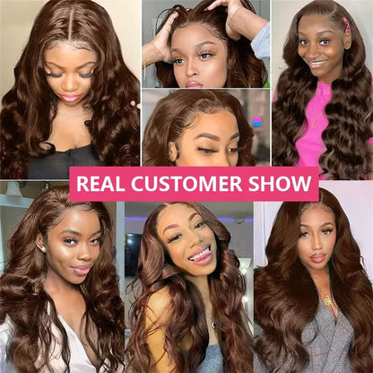 Chocolate Brown Body Wave 13x4 Hd Lace Front Human Hair Wigs Pre Plucked Peruvian Glueless Frontal