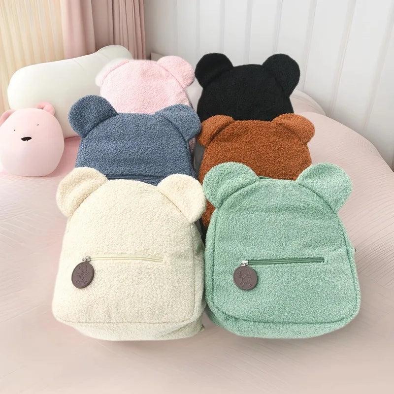 Cute Bear Ear Fleece Backpack for Kids – Girls School Bag