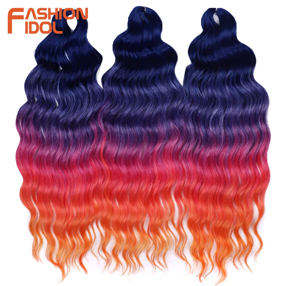 Anna 24 Inch Synthetic Hair Water Wave Braiding Extensions Ombre Blonde Deep Afro Curl Twist Crochet