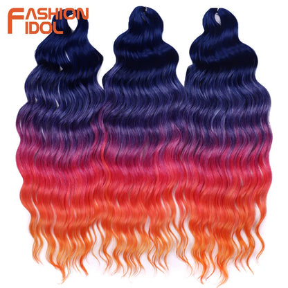 Anna 24 Inch Synthetic Hair Water Wave Braiding Extensions Ombre Blonde Deep Afro Curl Twist Crochet