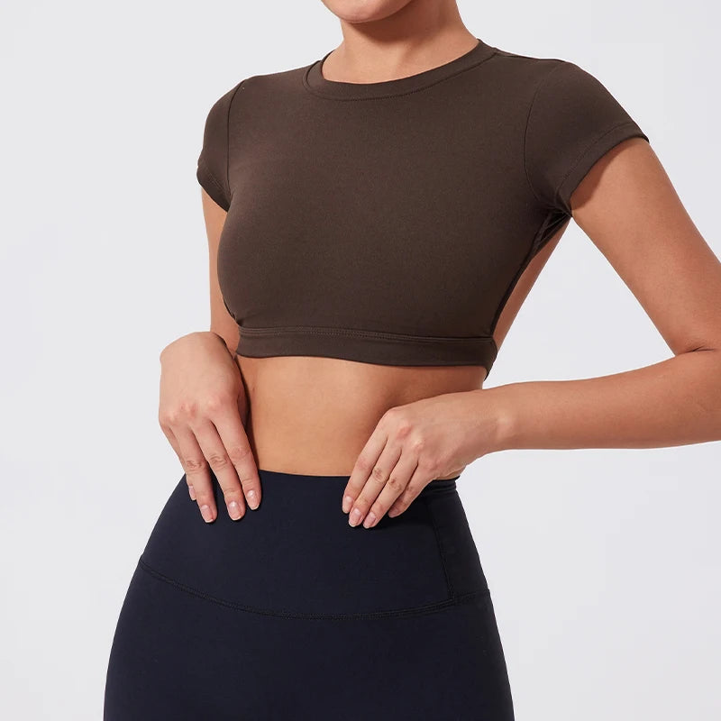 Women's Open Back Crop Top - Quick-Dry Yoga Fitness Shirt