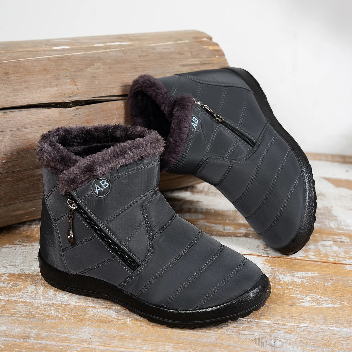 Women's Winter Snow Boots – Fur-Lined Ankle Boots with Side Zipper