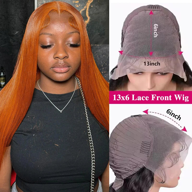 30 Inch Straight Orange Ginger Lace Front Wigs Human Hair 350 Colored Brazilian 13x6 Hd Transparent