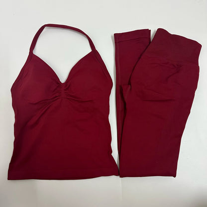 Women's 2-Piece Yoga Set – Backless Tank Top & Scrunch Leggings