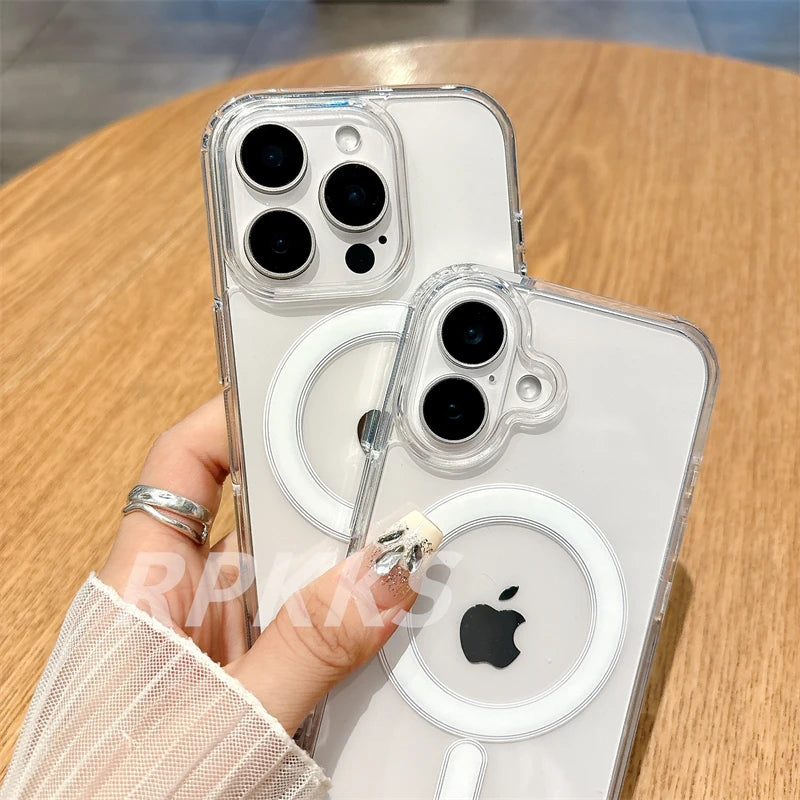 Transparent Magsafe Magnetic Wireless Charge Case Iphone 11 12 13 14 15 16 17 Pro Xs Max Xr 16e Air