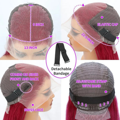 13x4 HD Lace Front Wig 99J Burgundy Straight Human Hair
