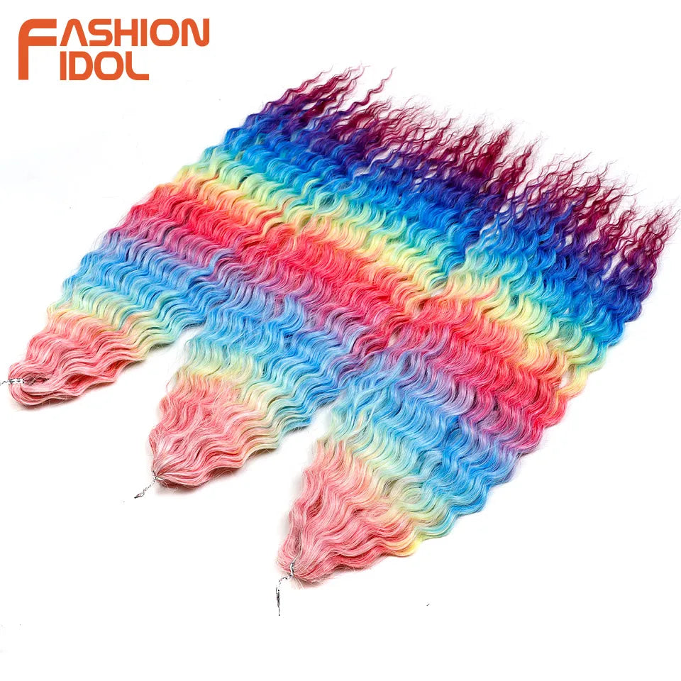 Idol 300g 22 Inch Ariel Curl Hair Water Wave Twist Crochet Synthetic Ombre Rainbow Color Braiding