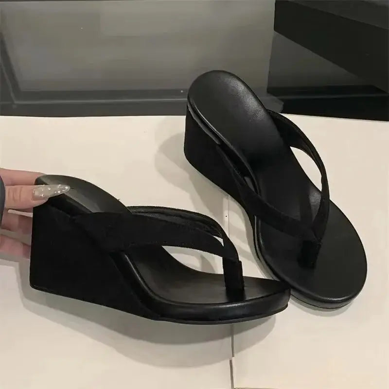 Platform Wedge Flip Flops – Women's Thong Heeled Sandals
