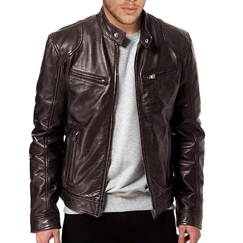 Men's PU Leather Motorcycle Jacket – Slim Fit Biker Coat