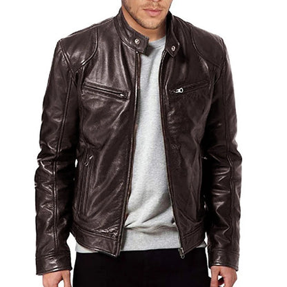 Men's PU Leather Motorcycle Jacket – Slim Fit Biker Coat