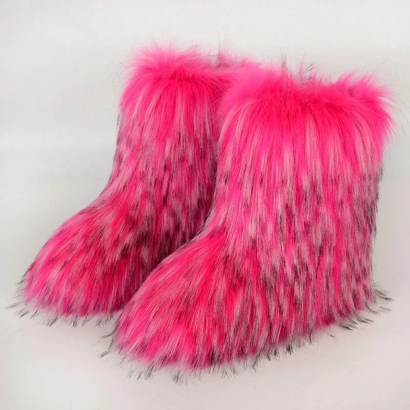 Women's Faux Fur Snow Boots – Fluffy Plush Warm Winter Footwear