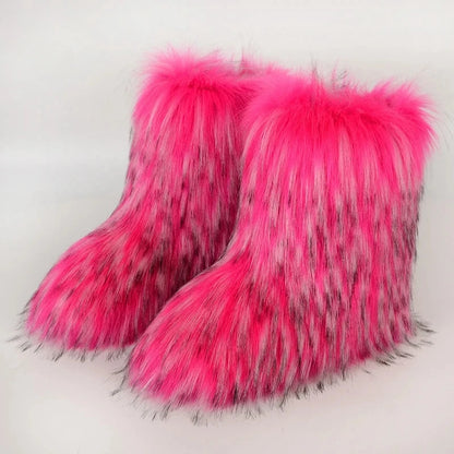 Women's Faux Fur Snow Boots – Fluffy Plush Warm Winter Footwear