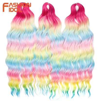 Anna 24 Inch Synthetic Hair Water Wave Braiding Extensions Ombre Blonde Deep Afro Curl Twist Crochet