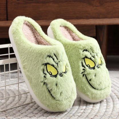 Autumn Winter Plus Size Women S Home Slippers Indoor Lazy Green Fur Monster Plush Flat Bottom