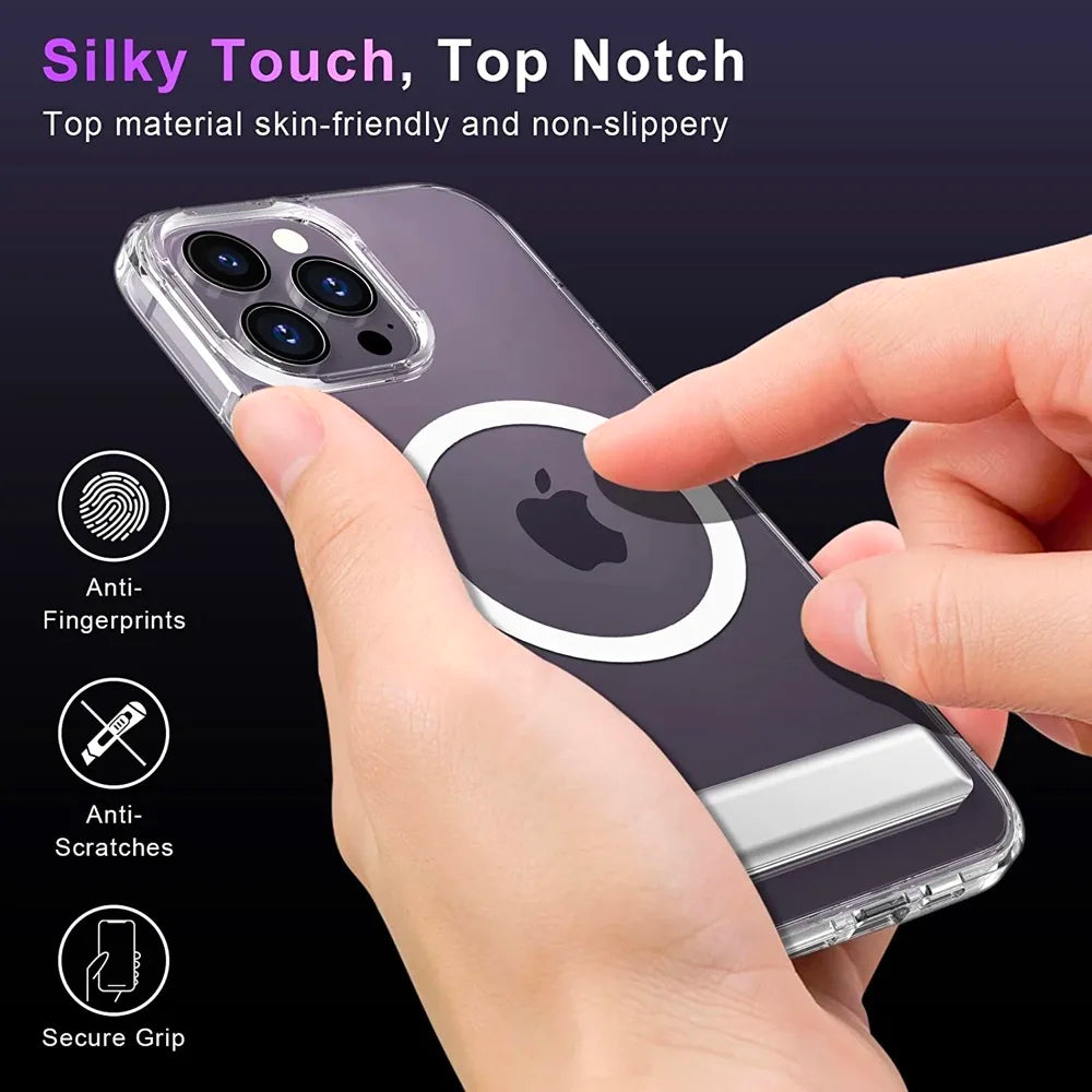 Magnetic Clear Phone Case Kickstand Iphone 17 16 15 14 Pro Max 13 12 11 Mini Plus Shockproof Mobile