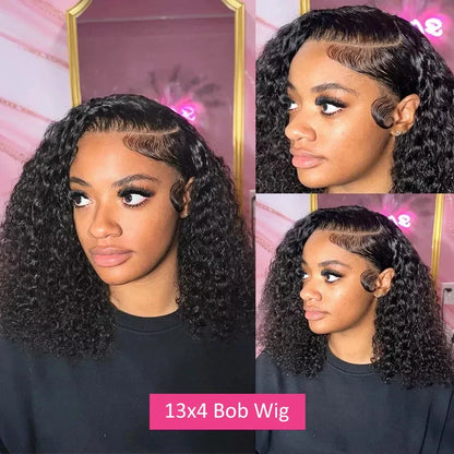 Bob Wig Human Hair 13x4 Transparent Lace Front Wigs Super Double Drawn Black Women Deep Wave Curly