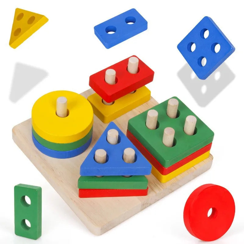 Montessori Wooden Shape Sorting Stacking Toy for Toddlers