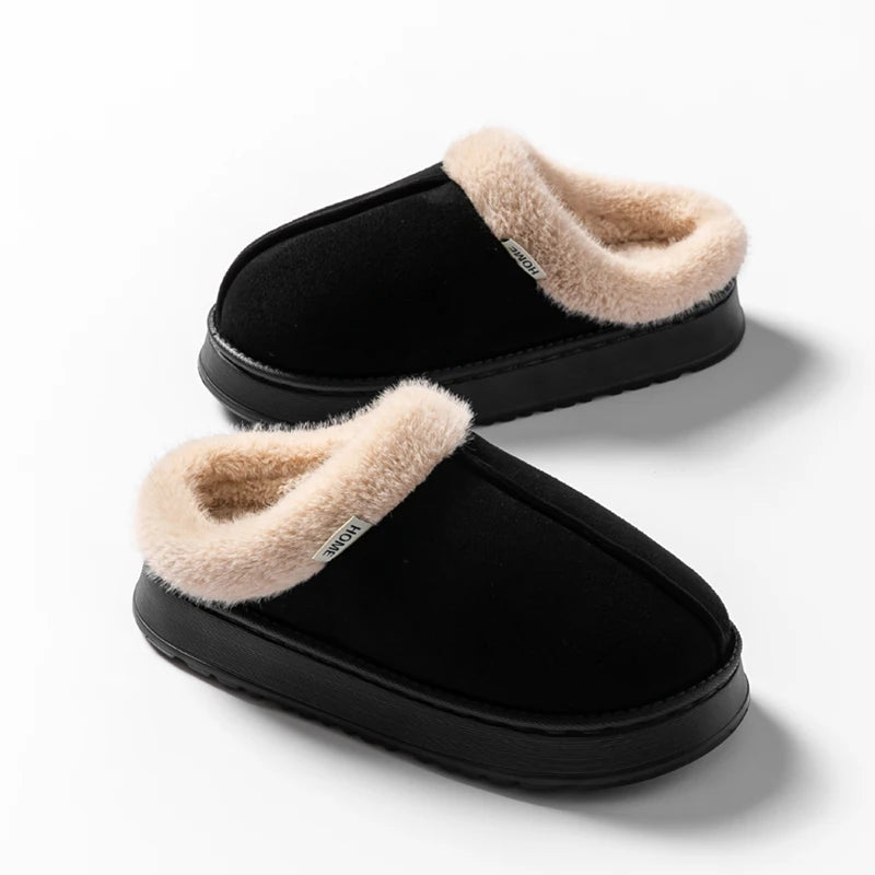 Women Fluffy Slippers Autumn Winter Indoor Eva Thick Sole Anti-Slip Warm Unisex House Shoes - Thick