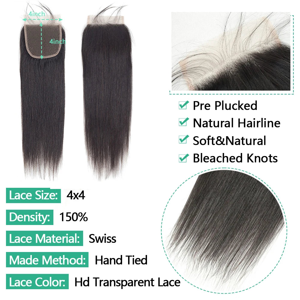 Straight Human Hair Lace Closure & Frontal - Remy Hair