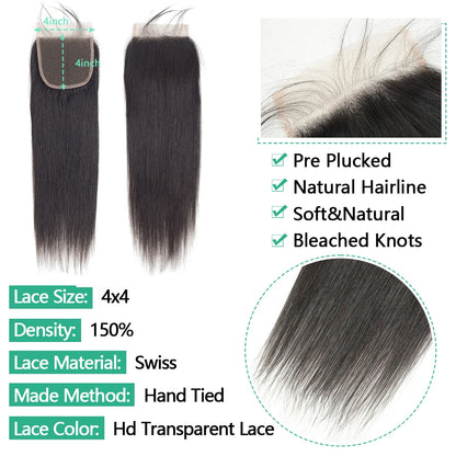 Straight Human Hair Lace Closure & Frontal - Remy Hair