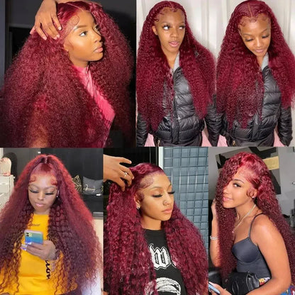 Hd Transparent Lace 200 Density 13x4 13x6 Full Frontal 99j Burgundy Preplucked Colored Deep Wave