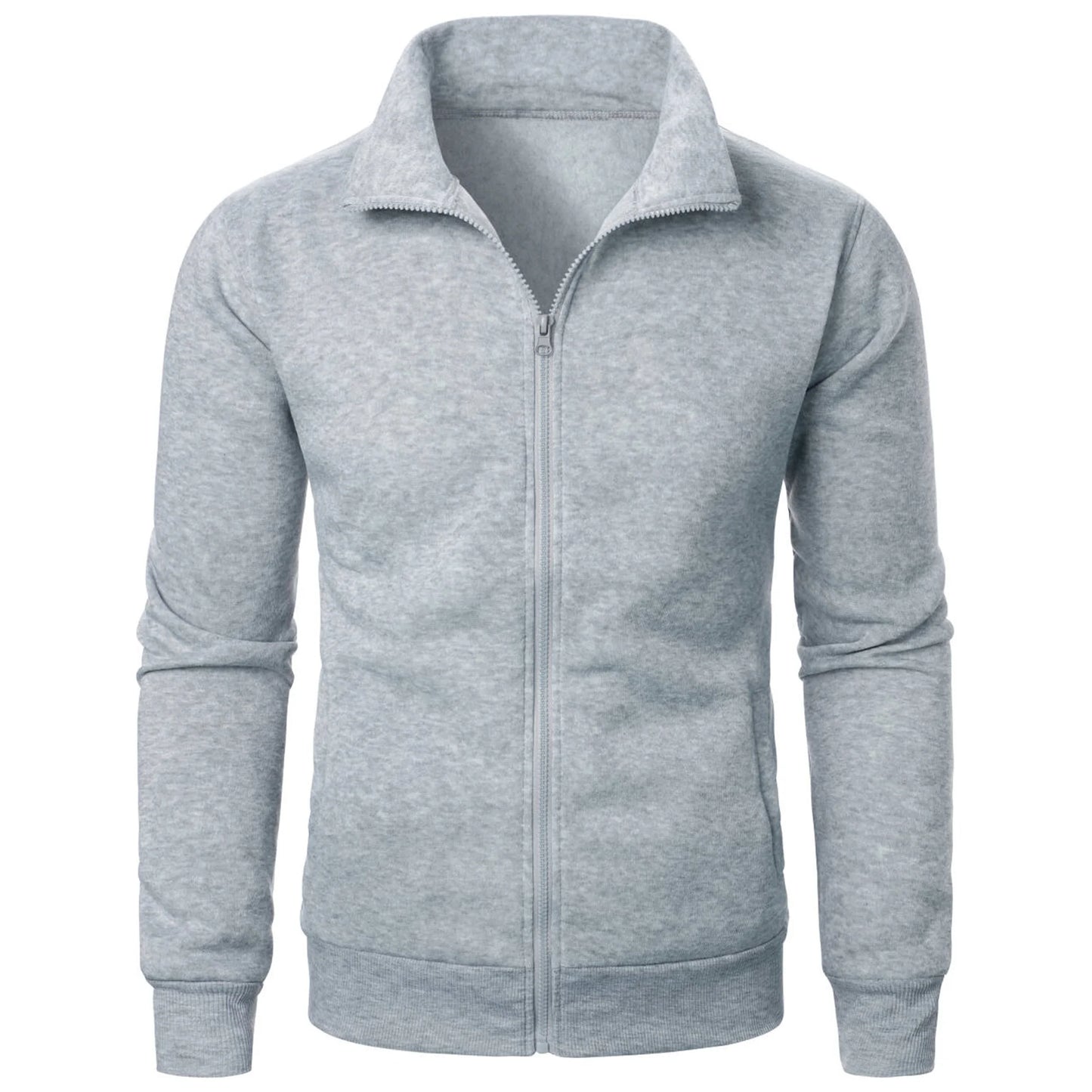 Men's Zip-Up Stand Collar Jacket Casual Sports Solid Color