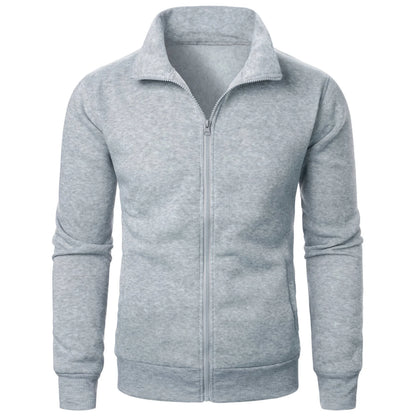 Men's Zip-Up Stand Collar Jacket Casual Sports Solid Color