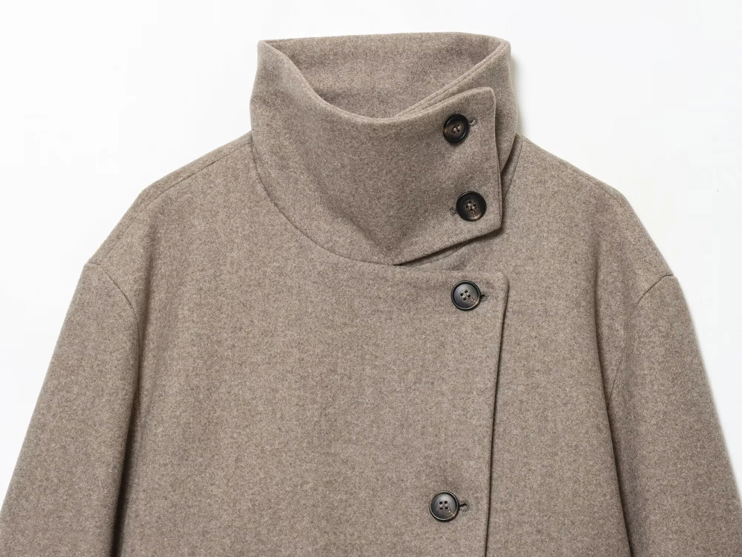 Women's Stand Collar Button Wool Blend Short Coat – Loose Casual Winter Jacket