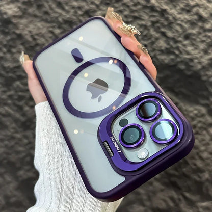 Metal Ring Transparent Shockproof iPhone Case with Camera Lens Protector