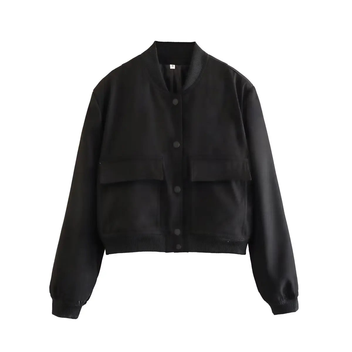 Women's Cropped Bomber Jacket with Pockets – Single Breasted