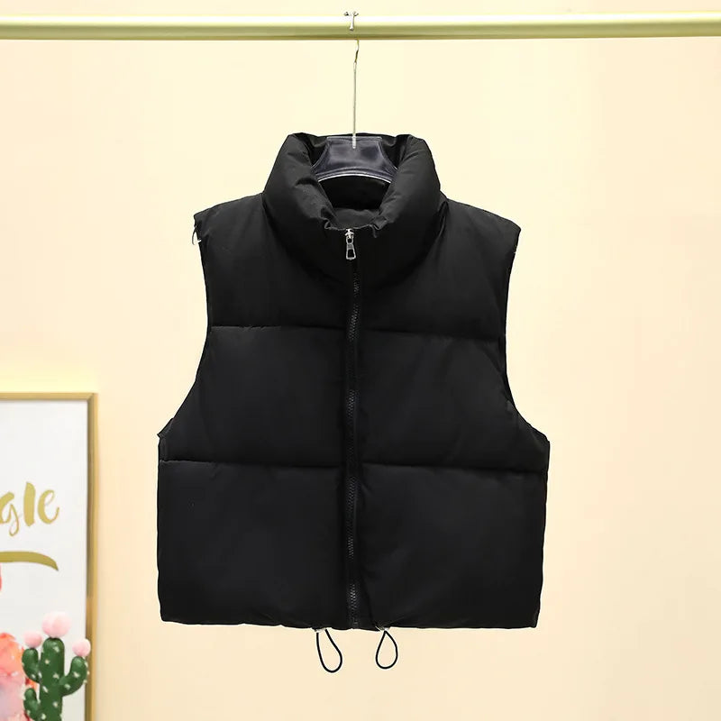 Women's Quilted Puffer Vest – Cropped Sleeveless Zip-Up Jacket