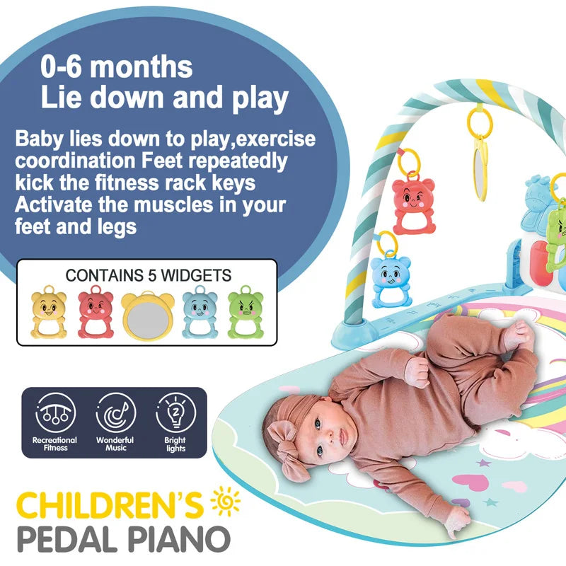 Baby Fitness Stand Music Play Gym Activity Toys Newborn Piano Crawling Blanket Pedal Game Pad Early