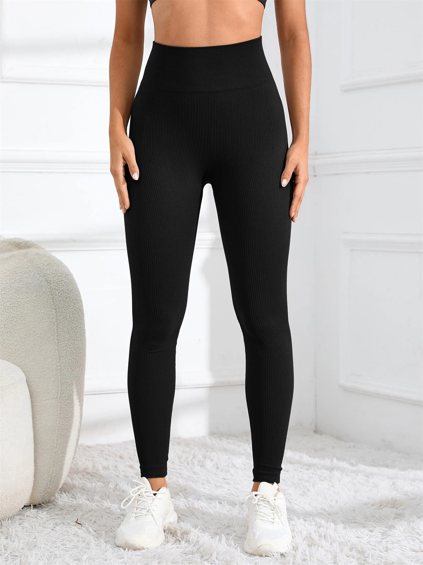 Seamless Ribbed Yoga Leggings - High Waist Workout Tights