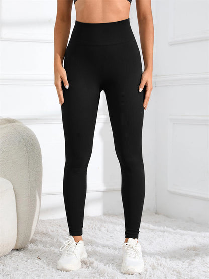 Seamless Ribbed Yoga Leggings - High Waist Workout Tights