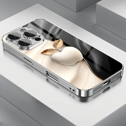 Metal Technology Apple Pattern Tempered Glass Electroplated Case Iphone 17 16 Pro Max 15 14 Plus 13