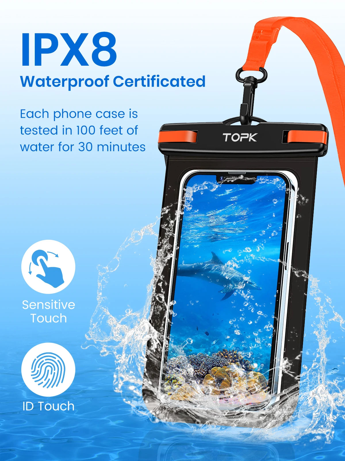 Universal Ipx8 Waterproof Phone Case Dry Bag Lanyard Iphone Samsung Up 7 0 Inch - Waterproof