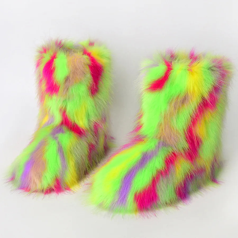 Faux Fur Snow Boots for Women – Fluffy Plush Winter Footwear