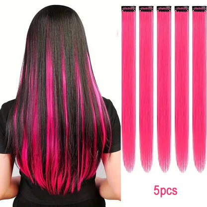 Clip-In Hair Extensions 5pcs Straight Colorful Synthetic 20 Inch