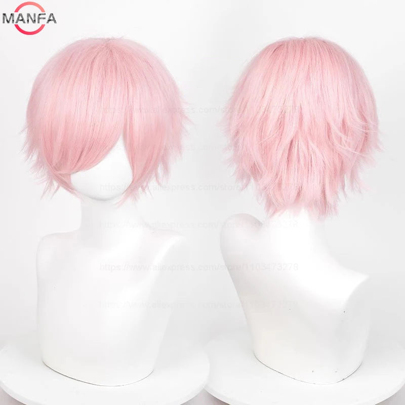 Anime 30cm Short Straight Cosplay Wig Black White Green Brown Purple Blue Gray Red Gold Man Women