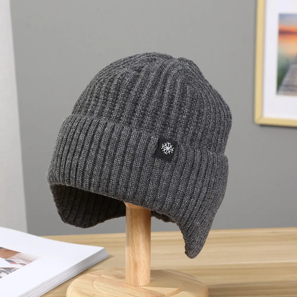 Winter Knit Beanie with Ear Flaps – Faux Fur Lined Warm Hat for Men