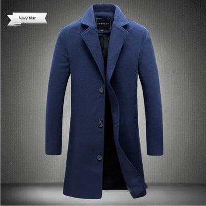 Men's Slim Wool-Blend Long Overcoat – Business Casual Windbreaker