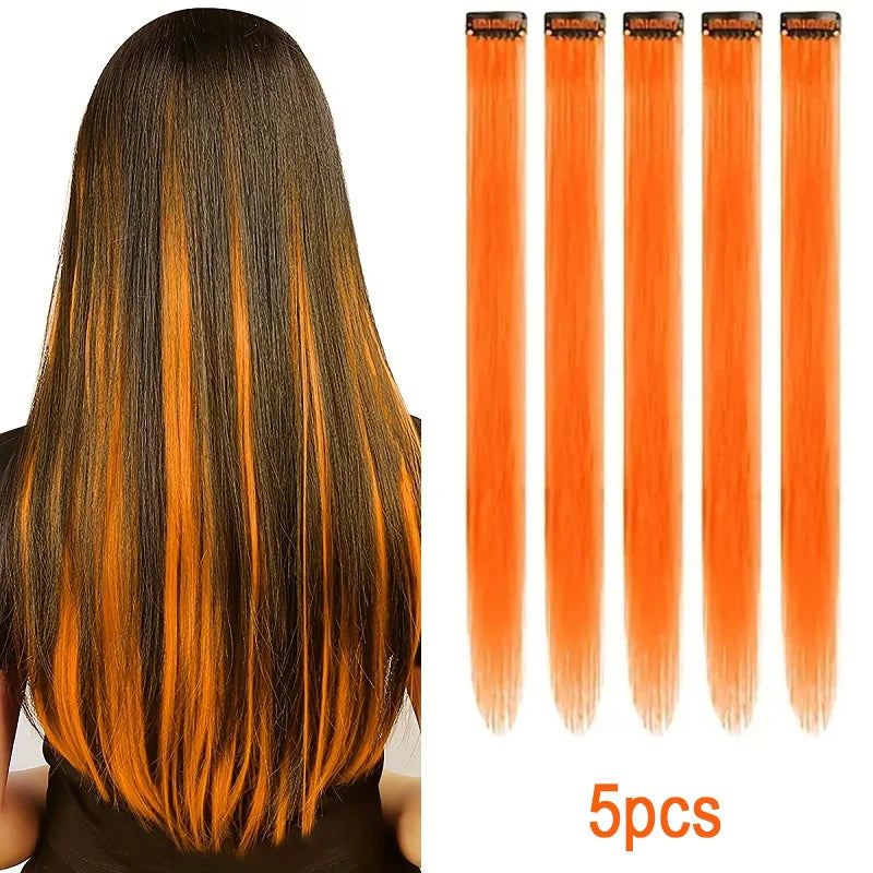 Clip-In Hair Extensions 5pcs Straight Colorful Synthetic 20 Inch