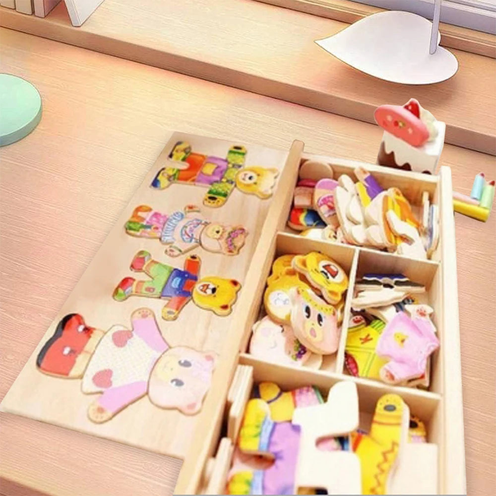 Wooden Bear Dress-Up Puzzle Toy for Kids