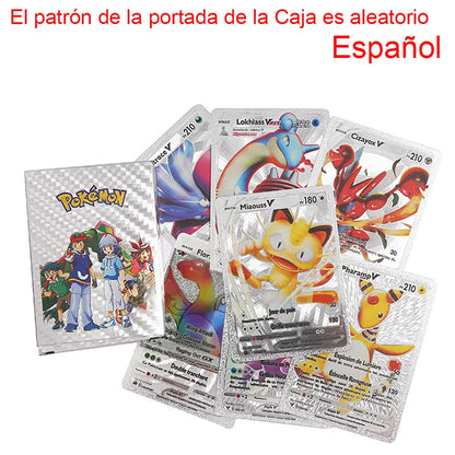 55pcs Pokemon Cards Vmax Gx Gold Foil Flash Box Party Interactive Game English Spanish Colorful