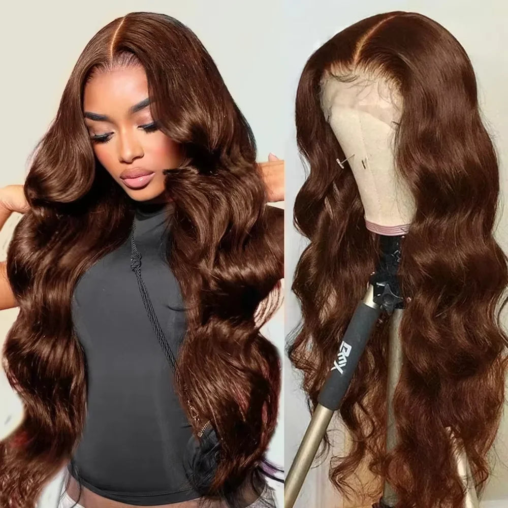 Chocolate Brown Body Wave HD Lace Front Wig – 13x4 & 13x6, 180%/200% Density, 18–46 Inch